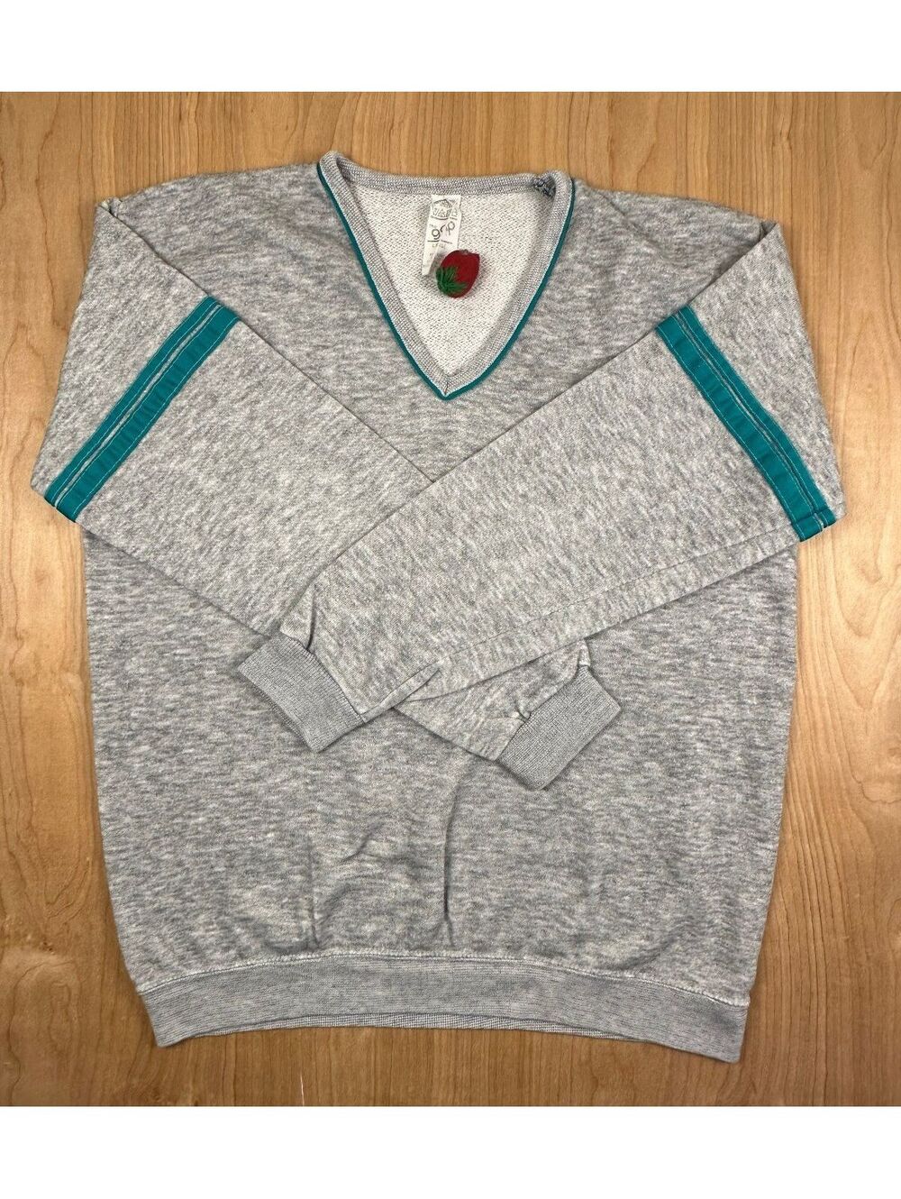 vintage 80s Gap V neck Sweatshirt jumper Sporty Stripes grey Large usa athletic